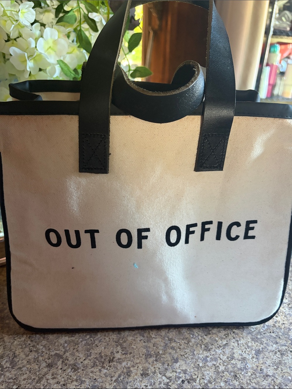 Canvas 'Out of Office' Pencil Case Pouch in Cream with Black Trim